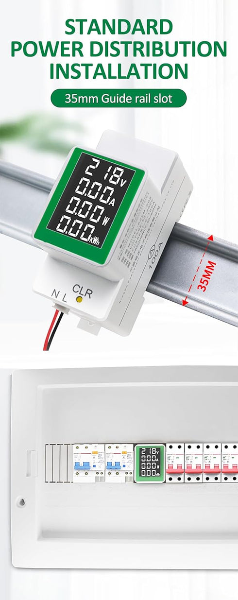 HiLetgo AC Digital Multimeter 50-300V 100A PZEM-008 LCD Display Digital Current Voltage Active Power Energy Multimeter Ammeter Voltmeter AC Din Ra...