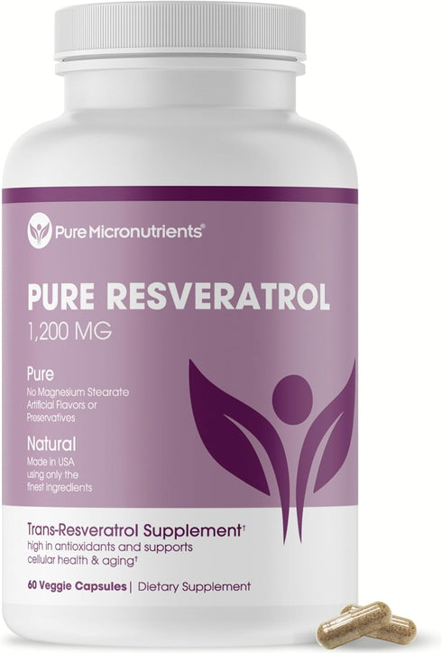 Pure Micronutrients - Pure Resveratrol Supplement - Extra Strength 1200mg Trans-Resveratrol - for Anti Aging, Heart & Immune Health - 60 Vegan Cap...