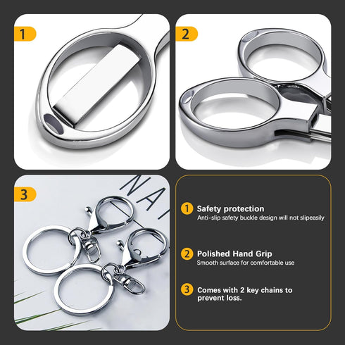 Folding Scissors,2 Pcs Keychain cissors, Safety Portable Travel Trip Scissors,Stainless Steel Telescopic Cutter Used for Home, Office, Fishing (Cr...
