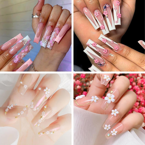 Flower Nail Charms Gems - WLGDLH 1 Box of 2 Colors Cute Kawaii 3D Nail Charms Resin Acrylic Nail Rhinestones Pearl Glitter Charms for Nail Art DIY...