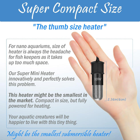 Super Mini Aquarium Heater 10W Betta Heater Adjustable Submersible Fish Heater Small Fish Tank Heater Turtle Heater with Digital Display Thermosta...