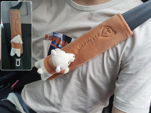 Tianmei 2Pcs Bear Doll Styling Faux Suede Car Seat Belt Strap Cover Shoulder Strap Pad (Brown Color)...