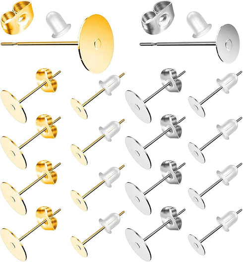 Earring Posts and Backs, 500Pcs Hypoallergenic Earring Studs for Jewelry Making with Butterfly Earring Backs and Rubber Bullet Earring Backs (4mm,...