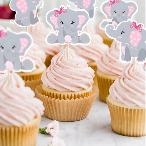 Finduat 48 Pieces Pink Elephant Cupcake Toppers for Girl Baby Shower Decorations Supplies, Baby Girl Birthday Party Supplies(Double Sided)...