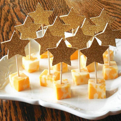 Hvogvok 72 pcs Cupcake Toppers, Twinkle Gold Star DIY Glitter Mini Birthday Cake Snack Decorations(Star)...