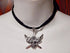 Handmade Jolly Roger Pirate Skull & Crossed Swords Pendant on Black Velvet Choker Necklace...