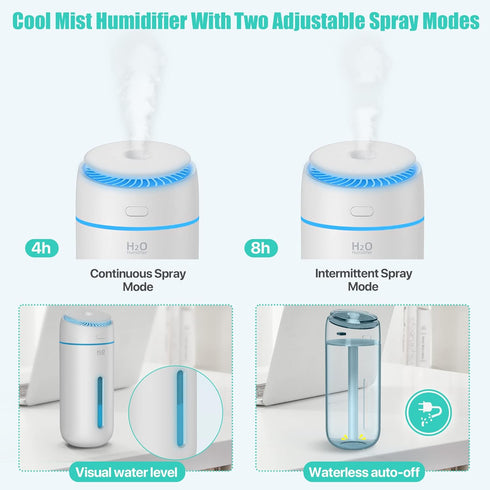 Small Humidifiers for Bedroom Nightstand Room 400ML USB Humidifer Plant Cool Mist Humidifier Easy Clean Travel Mini Portable Personal Desk Car Qui...