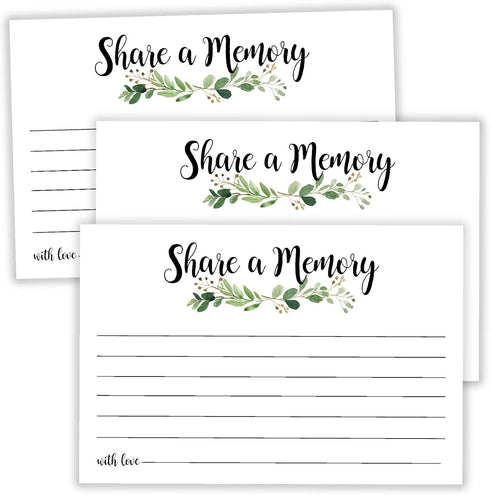 Greenery Share a Memory Cards, Funeral Guest Book, Memory Card for Celebration of Life, Graduation, Wedding, Retirement, Going Away Party, Pack of...