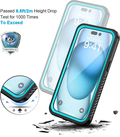 Lanhiem for iPhone 15 Case, IP68 Waterproof Dustproof Shockproof Cases with Built-in Screen Protector, 360 Full Body Protective Heavy Duty Rugged ...