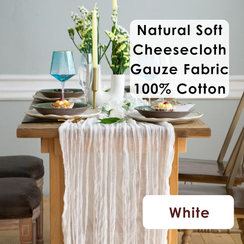 White Gauze Table Runner Cotton Wedding Decorations Rustic Cheesecloth Table Runner Cheese cloth Fabric Bulk for white party décor, bohemian table...