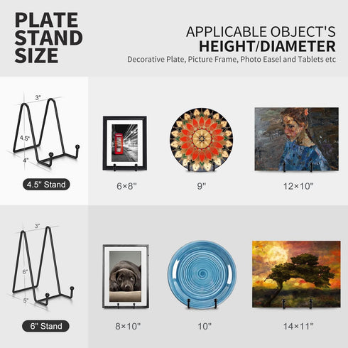 Livelab Plate Stands for Display, 3 Pack 4.5 Inch Picture Stand Black Iron Easel Decorative Plate Holder Display Stand, Metal Photo Frame Stand fo...