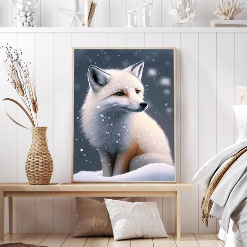 MOER SKY White Fox in Snow Diamond Painting Kits, Fox Animal Diamond Painting 5D Round Diamond Cross Stitch Adult Children Family Easy Interactive...