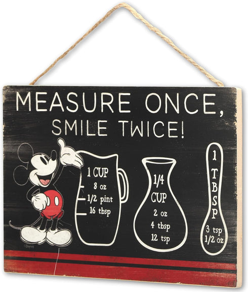 Disney Mickey Mouse Hanging Wood Measuring Sign - Measure Once, Smile Twice for Kitchen or Dining Room...