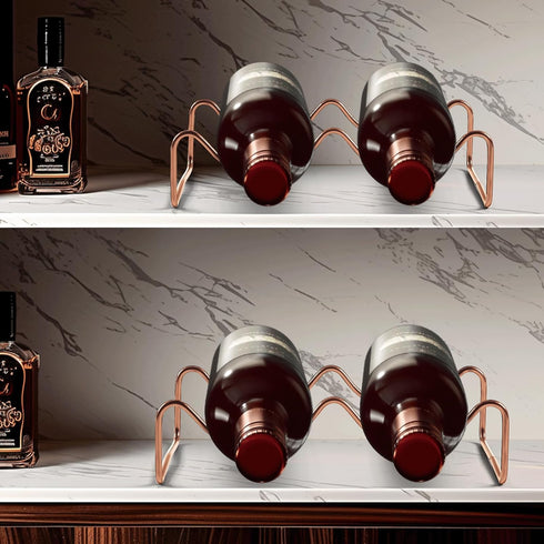 Countertop Wine Rack, 2 Bottles Wine Storage, Metal Wine Holder, Cup and Water Bottle Organizer for Cabinet, Pantry, 2 Pack Rosegold...