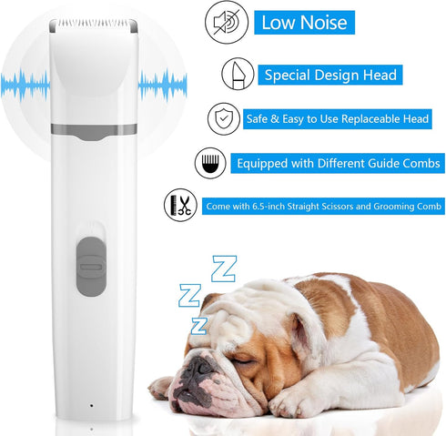 Dog Grooming Kit Clippers with Nail Grinder ONLY for Small Dogs Cats, 4 in 1 Low Noise Cordless Electric Paw Trimmer, Scissor Comb Bundle, Hair Cl...