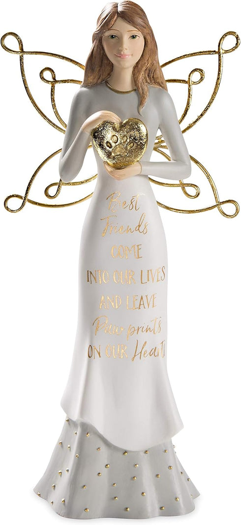 Pavilion - Best Friends Come Into Our Lives and Leave Paw Prints On Our Hearts - 7.5 Inch White & Gold in Memory of Pet Angel Figurine...