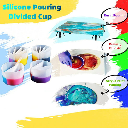 Silicone Paint Resin Pouring Split Cup, 4pcs (2-5 Channel) Pour Painting Supplies Kit for Fluid Art Acrylic Paint Resin Pouring, DIY Making tools ...