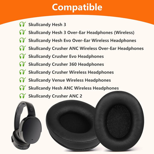 Replacement Ear Pads Cushions for Skullcandy Hesh 3 / EVO/ANC, Crusher ANC/EVO / 360, Venue Wired and Wireless Headphones, Headphone Earpads with ...
