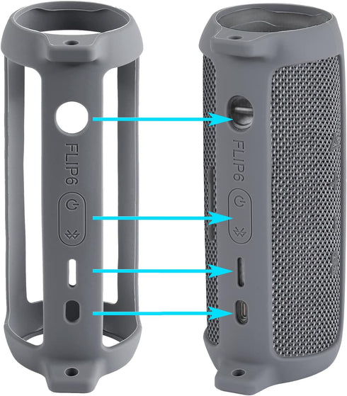 co2CREA Soft Silicone Case Replacement for JBL Flip 6 Portable Bluetooth Speaker (Grey Case)...