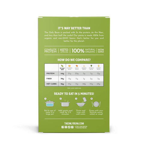 The Only Bean - Organic Edamame Fettuccine Pasta - High Protein, Keto Friendly, Gluten-Free, Vegan, Non-GMO, Kosher, Low Carb, Plant-Based Bean No...