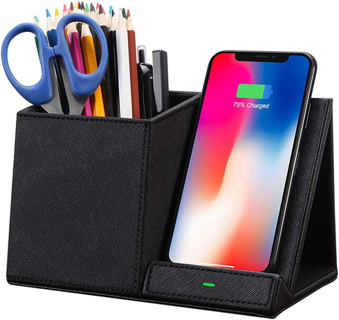 COSOOS Fast Wireless Charger with Desk Organizer, Desk Phone Charger Compatible with 15/15 Pro/15 Pro Max/14/13/12/11/XS/8 Plus, Galaxy S21/S20+/S...