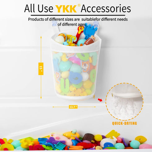 Large Capacity Baby Mesh Bath Toy Organizer, Multiple Ways to Hang, Extra Large Opening Bathroom Toy Storage, Bottom Zipper Bathtub Toy Storage Ba...