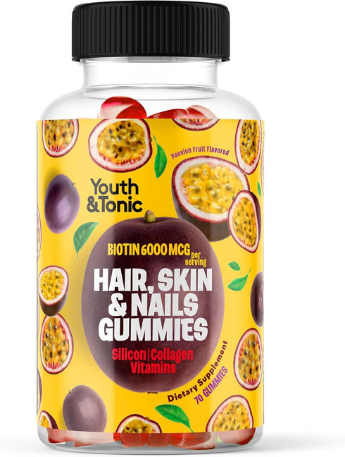 70 Hair Gummies Biotin 6000mcg Collagen Silicon PABA & Multivitamins | Hair Skin and Nails Vitamins Gummy for Women | B Complex Folic Acid 400mcg ...