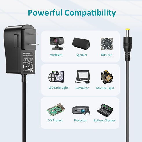 24V 1.5A 1A Power Supply Charger 24Volt 0.5A Wall AC Adapter 24Vdc Replacement Cord for LED Strip Light Massage Gun Security Camera CCTV Baby Moni...