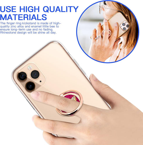 YINHEXI Phone Ring Holder Finger Kickstand, Cell Phone Ring Holder Finger Grip 360 Degree Rotation, with Crystal Stone Enamel Bee (Rose Red)...