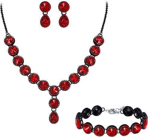 BriLove Women's Wedding Bridal Round Teardrop Crystal Necklace Sparkle Halo Bracelet Pierced Dangle Earrings Jewelry Set...