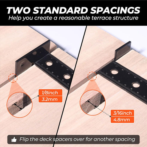 2 PCS Steel Deck Board Spacers(Thickness:1/8” & 3/16”),Spacer Tool for Deck Boards,Deck Mate, Deck Board Spacing Tool,Works for Treated Wood & Com...