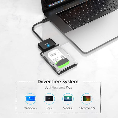 SATA to USB C Adapter Cable,USB to SATA III Hard Drive Converter,External Connector for 2.5" 3.5" SSD/HDD, Support UASP, Trim, S.M.A.R.T, Auto-Sle...
