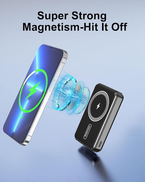 10000mAh 15W Magnetic Wireless Portable Charger, Foldable Mag-Safe Battery Pack with USB-C Cable LED Display, 22.5W PD Fast Charging Power Bank fo...
