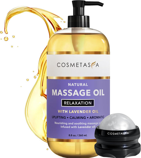 Lavender Relaxation Massage Oil with Massage Roller Ball - No Stain 100% Natural Blend of Spa Quality Oils for Calming, Aromatic, Soothing Massage...