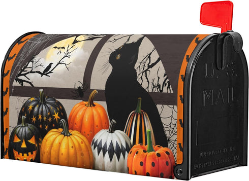 Black Cat Halloween Mailbox Covers Magnetic Standard Size 21"x18" Fall Halloween Pumpkins Magnetic Mailbox Covers Halloween Mailbox Decorations Le...