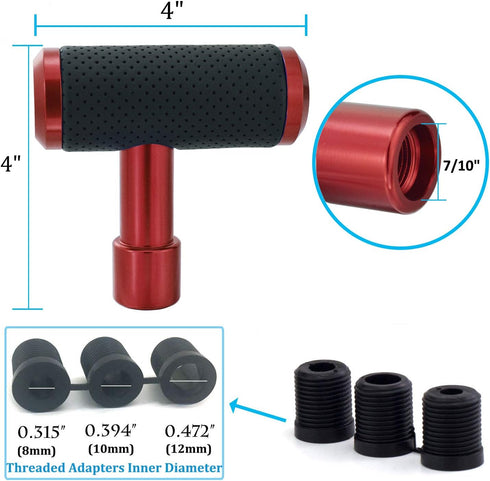 T Handle Shifter Car Knob, Joystick Style Alloy Cover with Leather Gear Stick Lever Shift Fit Most Automatic Manual Transmissions, Red-Black...