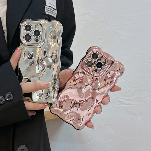 Case for iPhone 14 Pro Max,3D Wave Bubble Shape Ripple Chrome Pattern Soft Non-Yellowing Bumper Case Glitter Shiny Camera Shockproof Women Girls C...