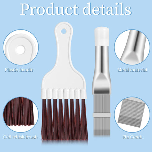 Pimoys 3 in 1 Set Air Conditioner Condenser Fin Comb, 1 AC Coil Cleaner Stainless Steel Fin Comb with 2 Evaporator Radiator Cleaning Whisk Brush...