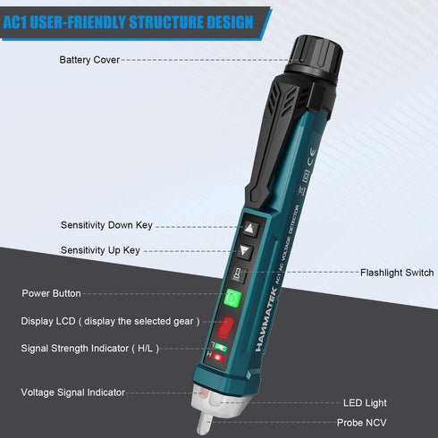 Non-Contact Voltage Tester with 9 gear Adjustable Sensitivity Voltage Detector Pen AC Circuit Tester Tool LCD Display LED Flashlight Buzzer Alarm ...