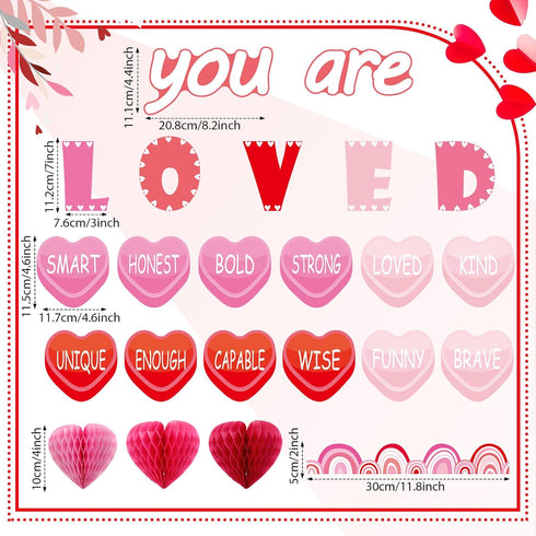 TaoBary 85 Pcs Valentine's Day Bulletin Board Set 3D Heart Honeycomb Owl Love Truck Bulletin Board Cutouts Valentine's Day Classroom Decorations f...