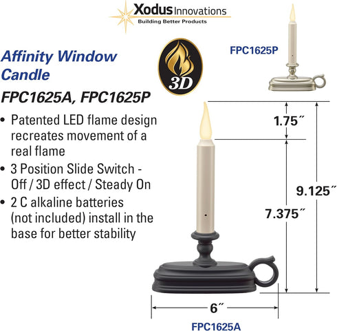 FPC1625A Battery Window Candle New Dynamic Flicker Warm White Flame Sensor ON Timer Off (Black-Single)...