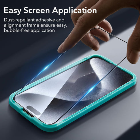 ESR 3+2 Pack for iPhone 15 Pro Screen Protector, 3 Black Edge Tempered-Glass Film and 2 Set Camera Lens Protector, 2.5D Curved Edges, Full-Coverag...