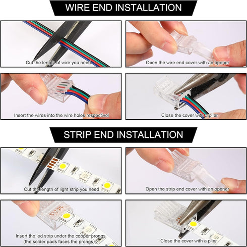 20 Pack 4 Pin 10mm Solderless LED Strip Connector Transparent Track Lighting Connectors LED Pin Connector, with Wire Strip Lights 16.4ft LED Strip...