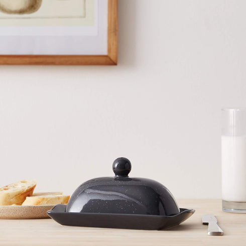 Boston Warehouse Speckleware Butter Dish with Lid, Charcoal...