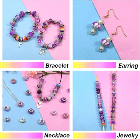 TOAOB 100pcs Assorted European Large Holes Beads Purple Spacer Lampwork Glass Craft Beads Assortments Rhinestone Metal Beads for DIY Charms Bracel...