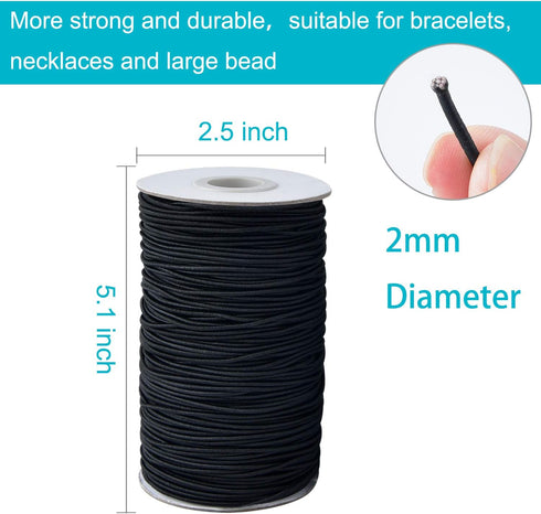 100 Yards 2 mm Elastic Cord Stretch String Elastic Fabric String Beading Cord Craft Thread for Jewelry Bead Craft Making (Black)...