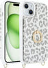 for iPhone 15 Case with Card Holder and Strap for Women,Crossbody Lanyard,Ring Stand,Snap Clasp,Cute Phone Wallet Cases 6.1 inch(White Leopard)......