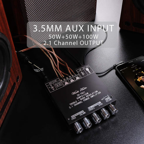 50W+50W+100W 2.1 Channel Subwoofer Amplifier Board with Treble and Bass Control, Dual TPA3116 Chip, DC 12-24V, Bluetooth and AUX Inputs, DIY Wirel...
