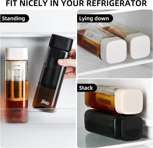 Bincoo 480ml Portable Cold Brew Cup with Removable Filter&Clean Brush, Tritan Plastic Iced Coffee Maker, Rectangle Small Iced Coffee Cups with Sca...