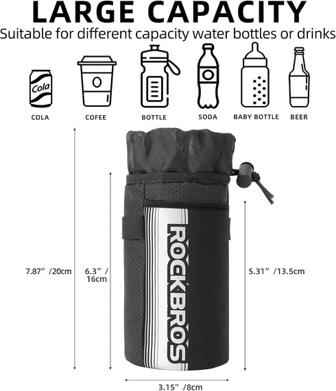 ROCKBROS Bike Water Bottle Holder Bag Bike Bag Handlebar Stem Bag Bicycle Cup Drink Holder Insulated Stem Bag Food Snack Bike Accessories Storage ...